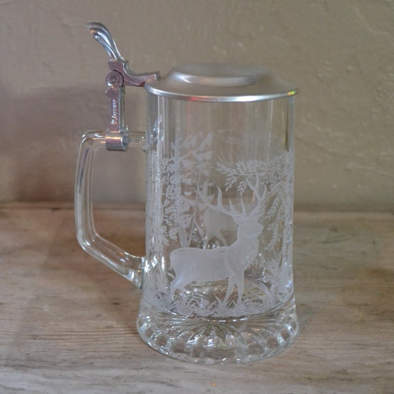 Vintage Beer Stein West Germany Stag Buck Deer Pewter 3584