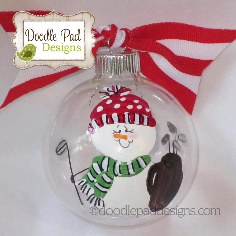 Hand painted Golf Ornament - Personalized snowman ornament