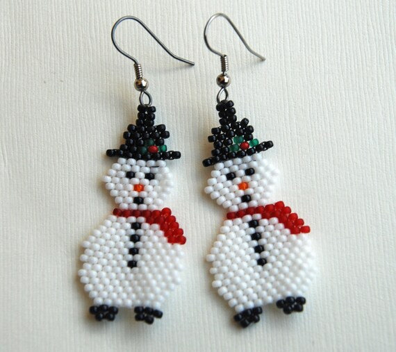Snowman Earrings Beaded