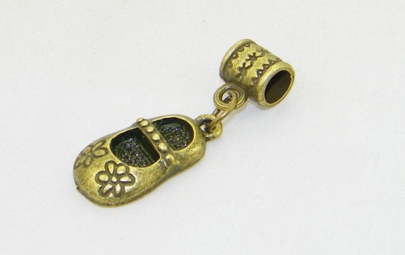 Shoe+Danglers Bronze kids shoe dangle charm bead for European bracelets and ...