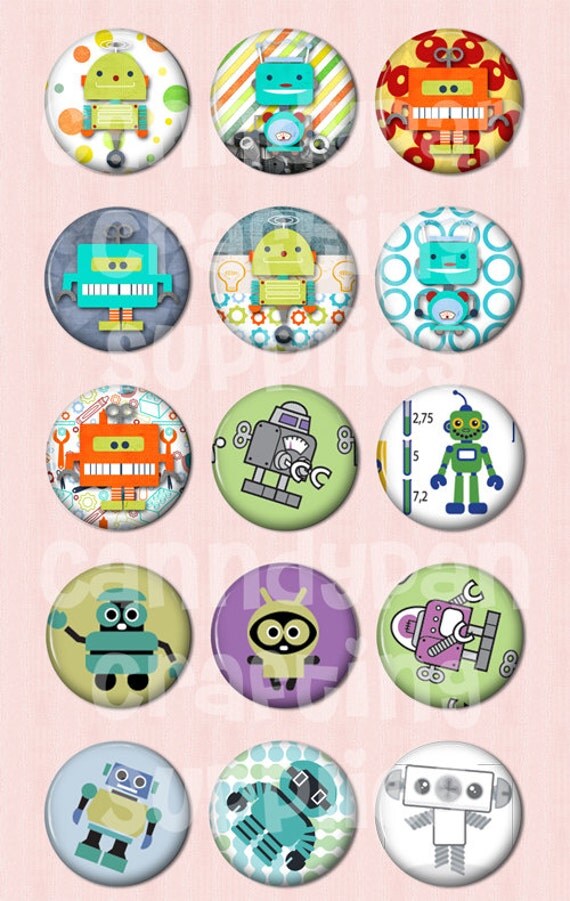 Items similar to 15 Robot Buttons on Etsy