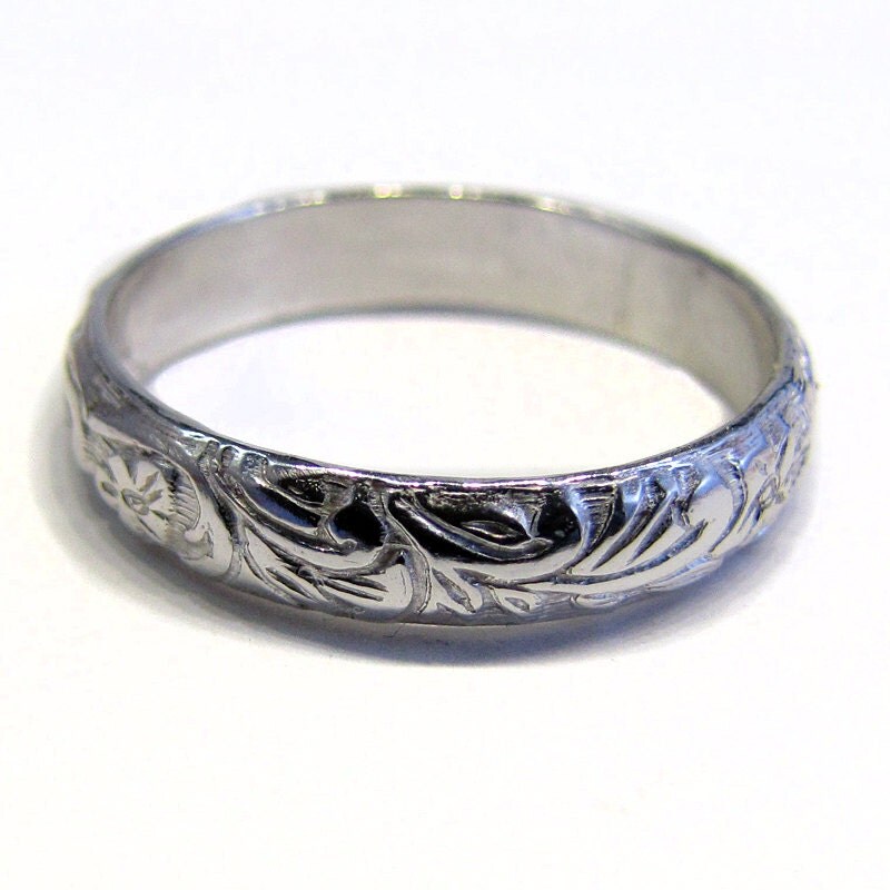 Wedding Ring Vine Pattern Sterling Silver by ArtJewelerNYC on Etsy