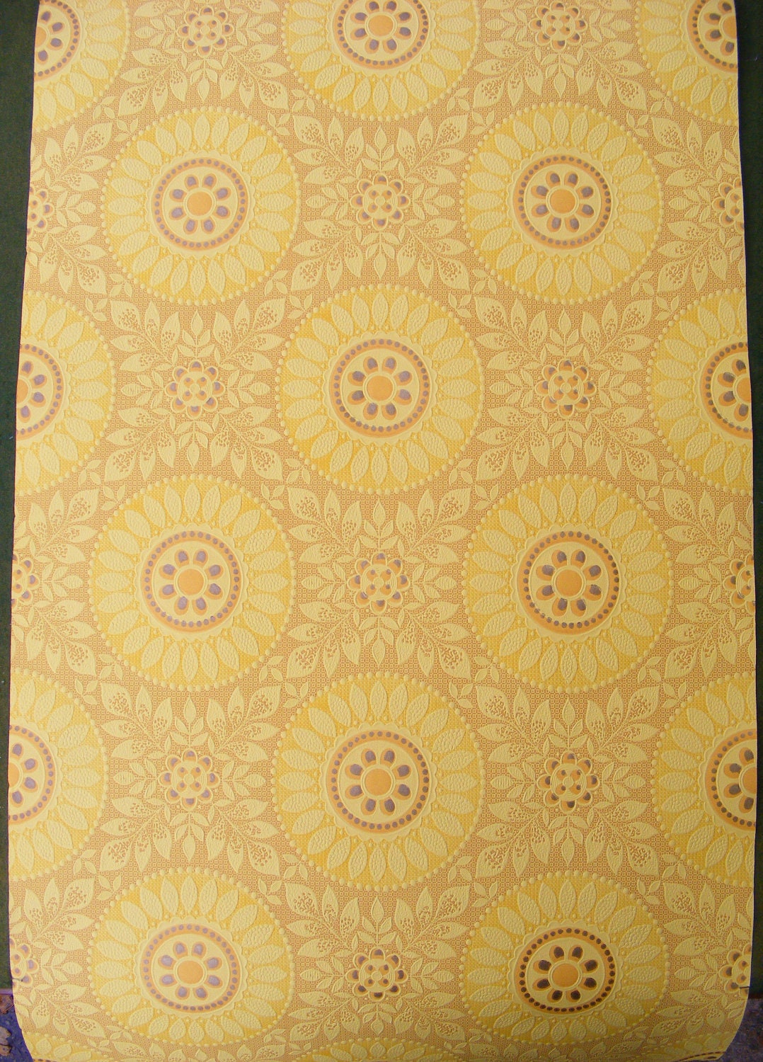 Vintage wallpaper YELLOW sun flower embossed textured by mumxie