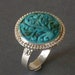 Carved Turquoise Ring, Silver Statement Ring, Scroll Ring, Tree of Life Ring, Cocktail Ring