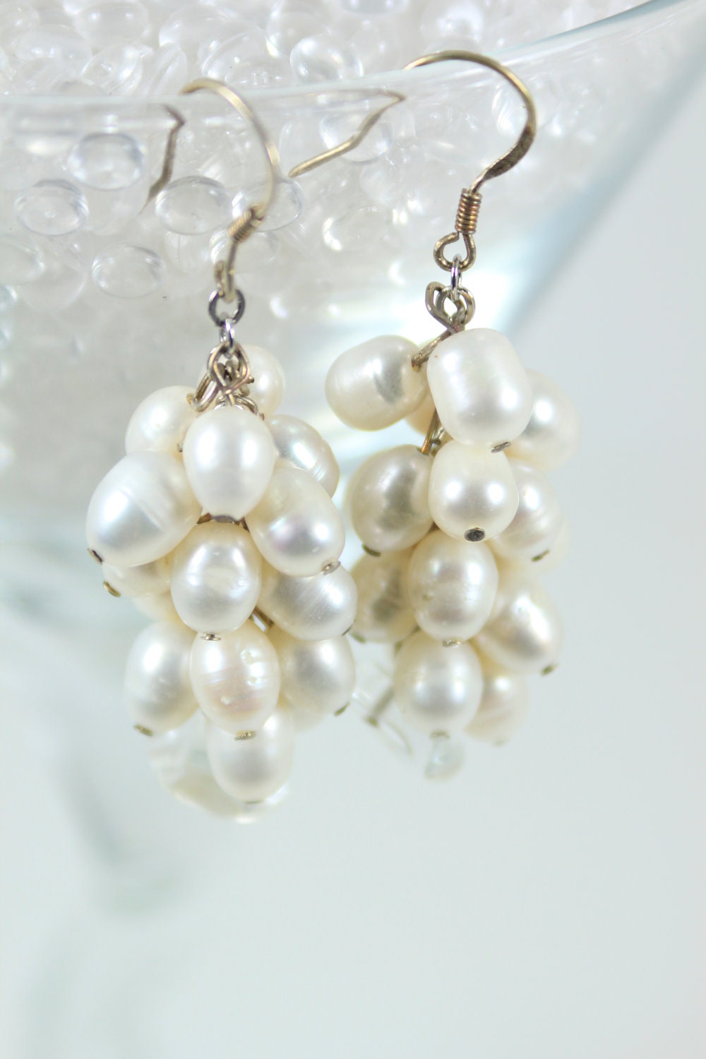 Earrings Bridal Chunky Cluster Pearl Dangle by TrinketsNWhatnots