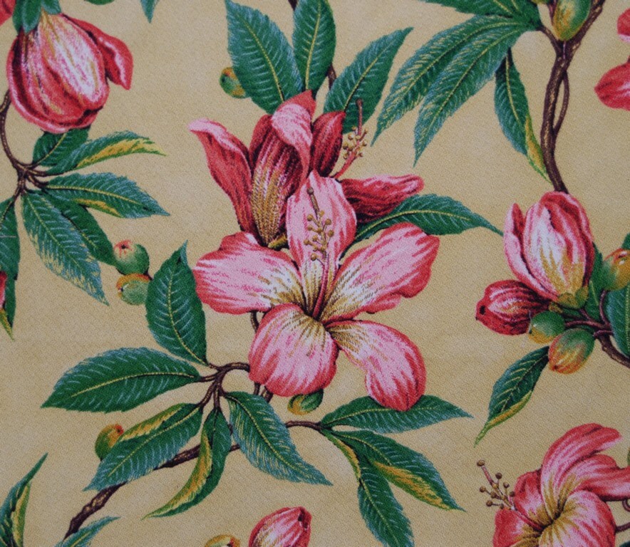 VINTAGE STYLE Fabric Barkcloth Reproduction HAWAIIAN Big