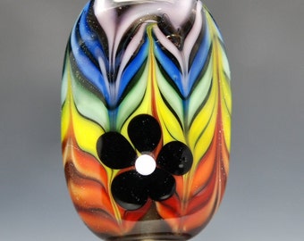 Groovy - Rainbow Striped Lampwork Glass Bead