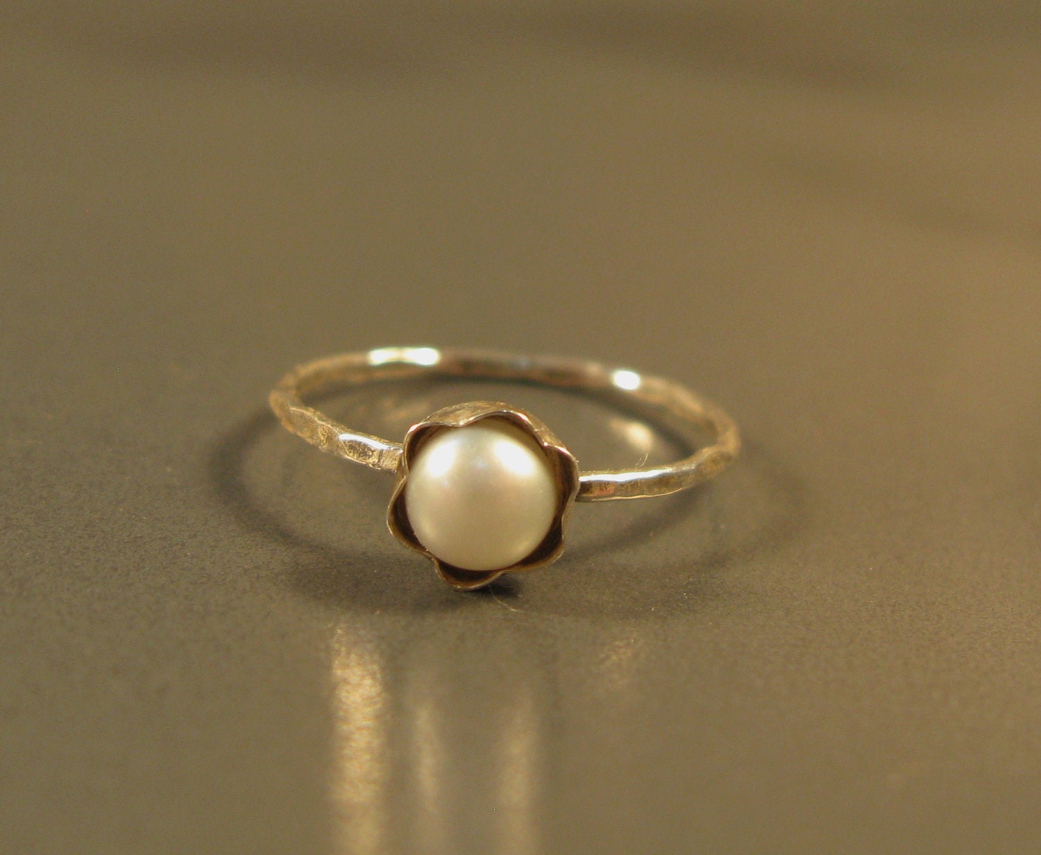 Silver pearl ring petite simple engagement ring fresh water