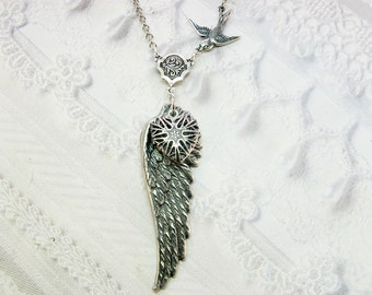 Silver Locket Necklace - The ORIGINAL Angel Wing Necklace - GUARDIAN ANGEL - by BirdzNbeez - Anniversary Birthday Wedding