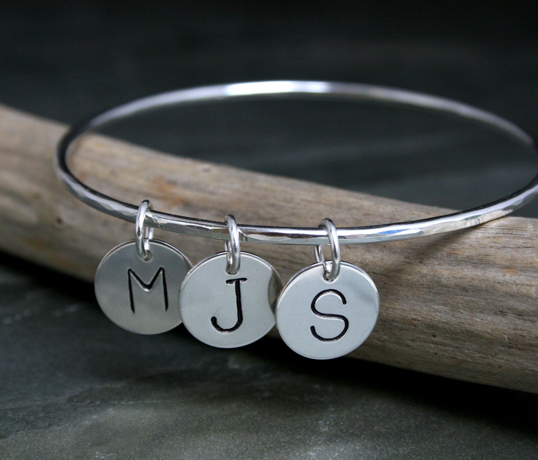 Personalized Bangle Charm Bracelet Three Letter Charms