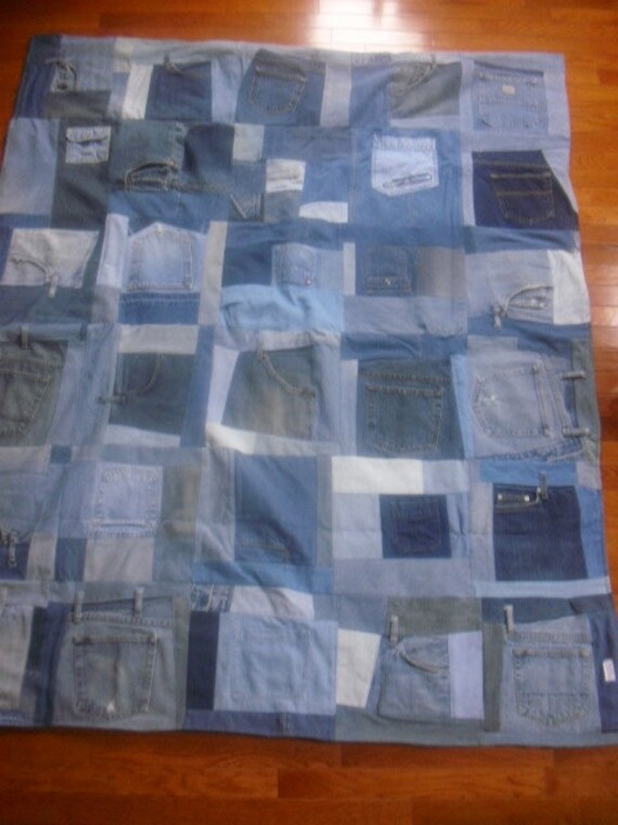 Recycled Blue Jean Quilt by jeanoligy on Etsy