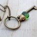 Skeleton Key Necklace, Long Necklace w/ Olive Green Quartz & Brass Key, Boho Fashion