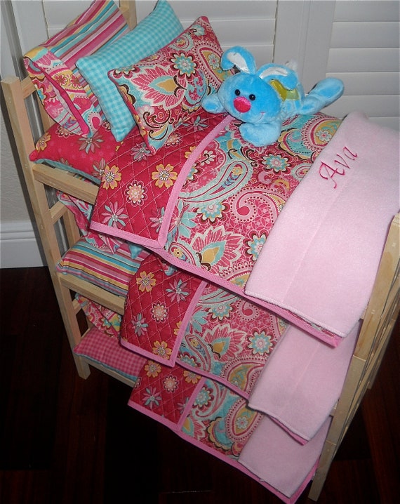 Pretty TRIPLE Doll Bunk Bed Separates with Pink/Teal Paisley