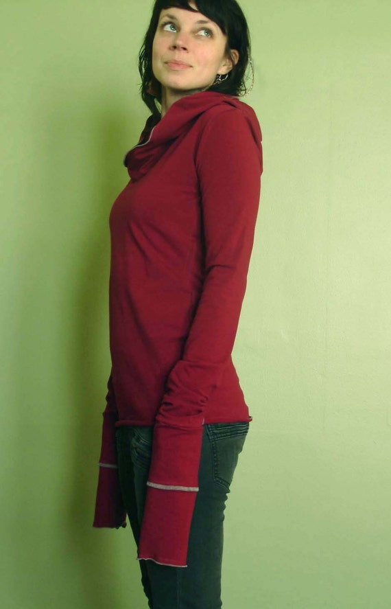 extra long sleeved hooded top Cranberry