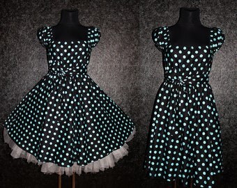 50s Rockabilly Swing Polka Dots Dress US Pin Up Plus Size 22 24 26 Black Turquoise Blue 3X 4X Spring Summer Party