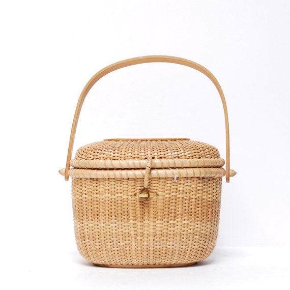 PICNIC tan basket 60s 70s BOX PURSE by 20twentyvintage on Etsy