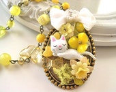 White Cat Necklace Kawaii Lolita yellow