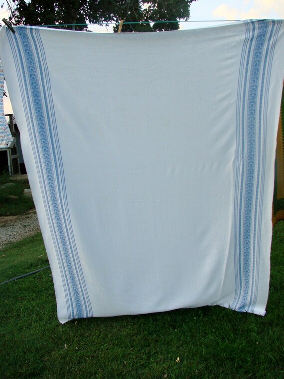 VIntage Blue and White Damask Tablecloth
