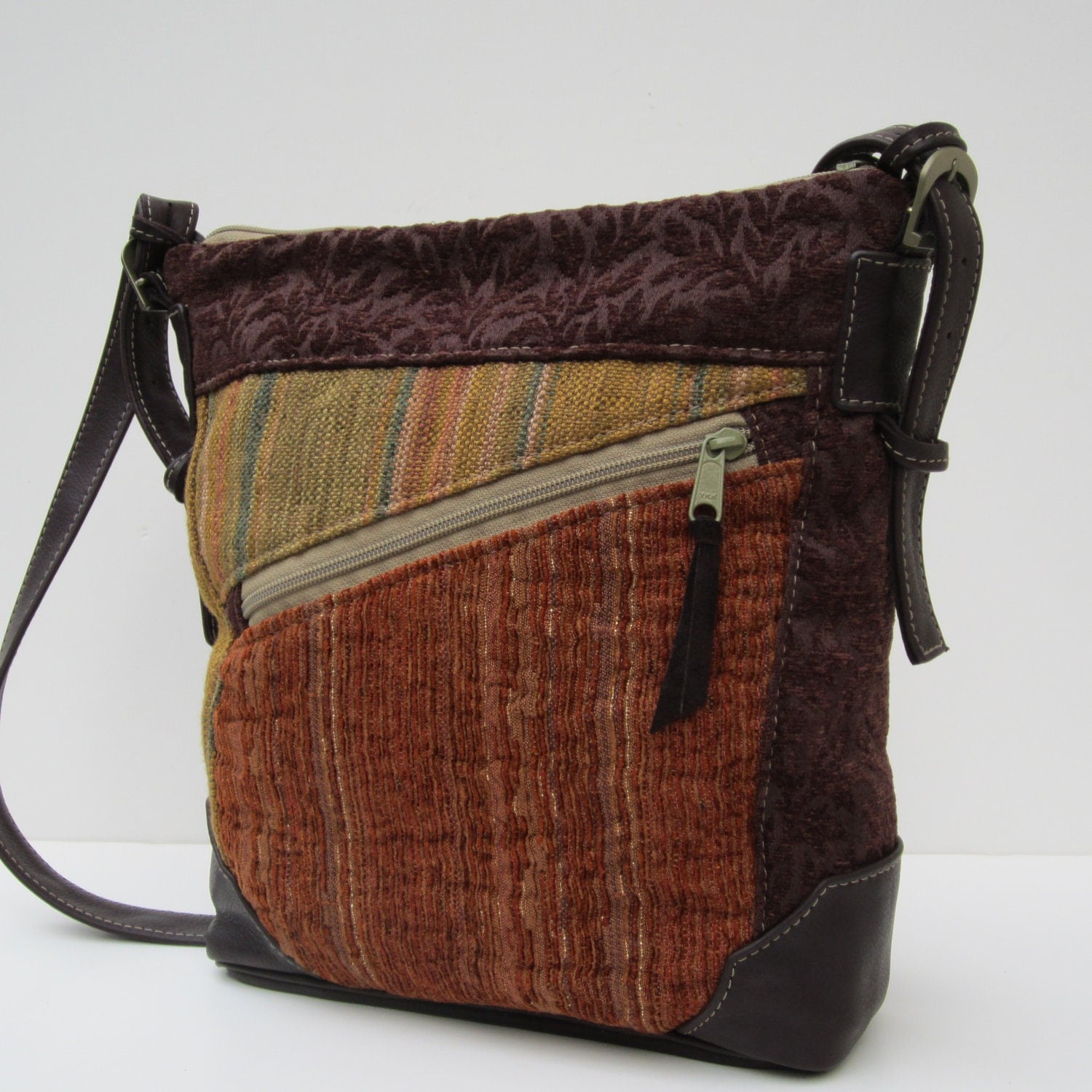 LARGE SHOULDER BAG Fabric with Leather Eclectic Medley