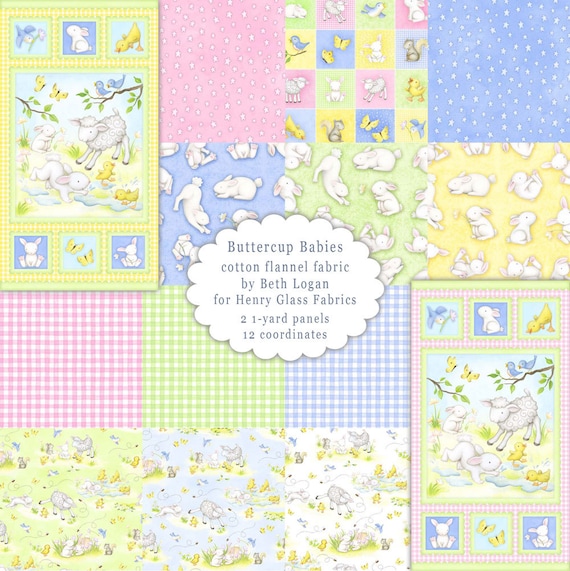Buttercup Babies cotton flannel fabric by the yard
