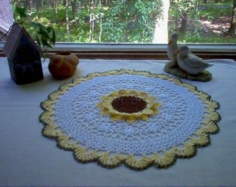 Sunflower Crochet Lace Thread Art Doily New Handmade