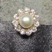 RESERVED Minnie Pearl Gold and Diamond Cluster Stick Pin with High Luster Pearl Center