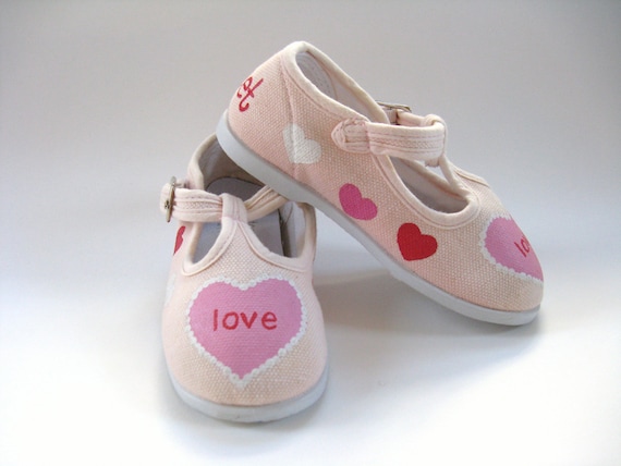 Valentine Hearts Shoes Kid's Hand Painted by boygirlboygirldesign