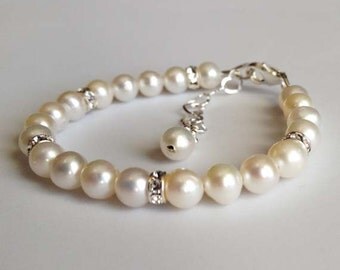 MALLORY Freshwater Pearl Bracelet with Swarovski Crystal Rondelles