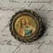 Vintage 1940's Lithographed Pinback Brooch Pin With The Sacred Heart Of Jesus & Little Child