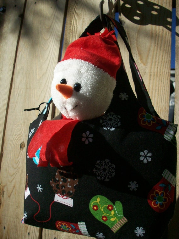 Winter Mittens Mini Sac Tote with Snowman Plushie