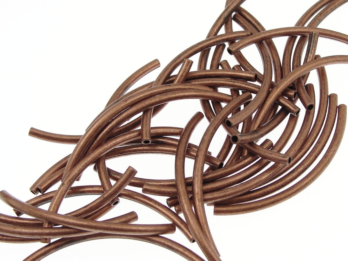 36 Noodle Beads Antique Copper Plated Curved Tube Beads 2mm x