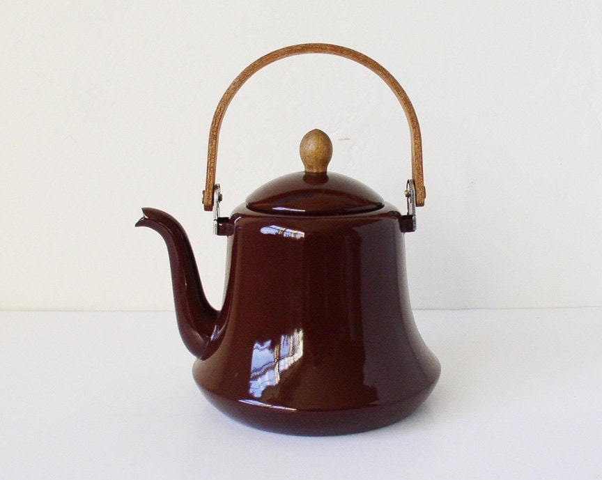 Vintage brown enamel tea kettle