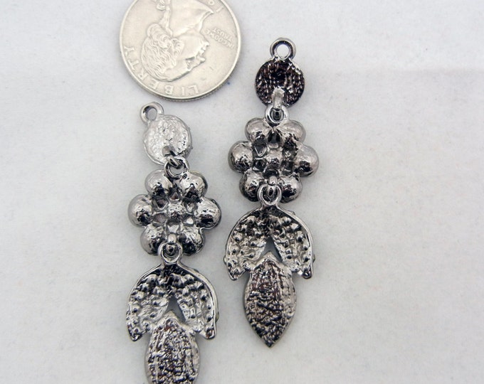 Pair of Chandelier Hematite Flower Themed Drops