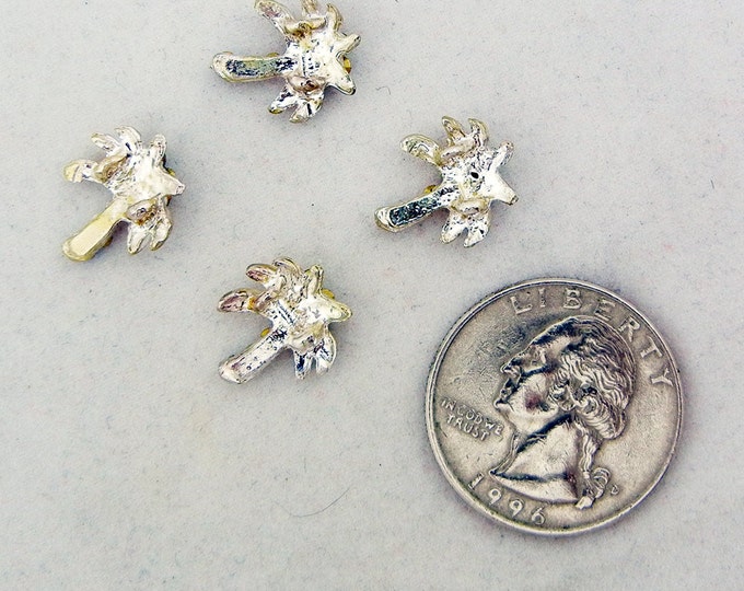 Set of 4 Tiny Multi Colored Rhinestone Palm Tree Slide Charms Silver-tone