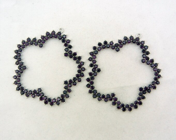 Pair of Oversized Purple Rhinestone Flower Outline Drop Charms