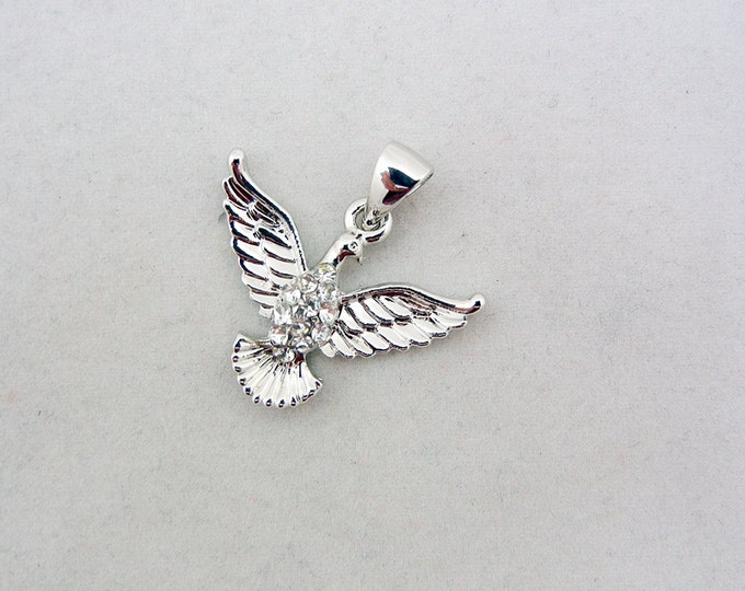 Silver-tone Rhinestone Dove Wings Spread Pendant