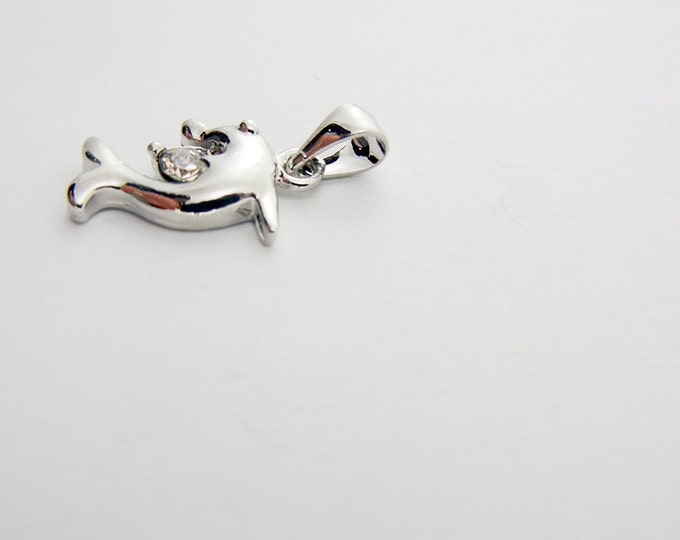 Small Silver-tone Dolphin with Rhinestone Pendant Charm