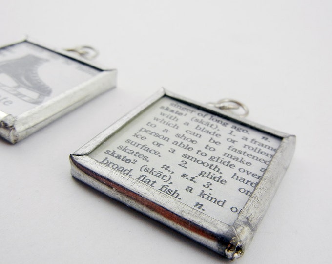 One Square Framed Two Sided Ice Skate Pendant