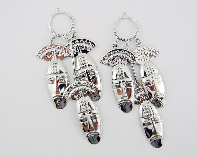 Pair of Silver-tone Primitive Mask Drop Charms