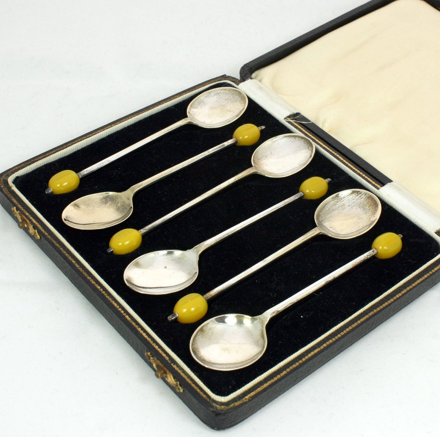 Art Deco Silver Plate Coffee Bean Spoons EPNS French Bakelite