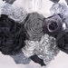 Black, Silver ribbon rose bib statement necklace -- French ribbon roses in black and silver