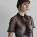 RESERVED 1940s Sheer Blouse . Vintage Mesh Top . Ruffle Front Shirt . Velvet Bow