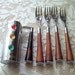 Glo Hill Barmates Jewelled Stoplight Jigger and Cocktail Forks Bakelite Chrome Mid Century Art Deco Stop n Go