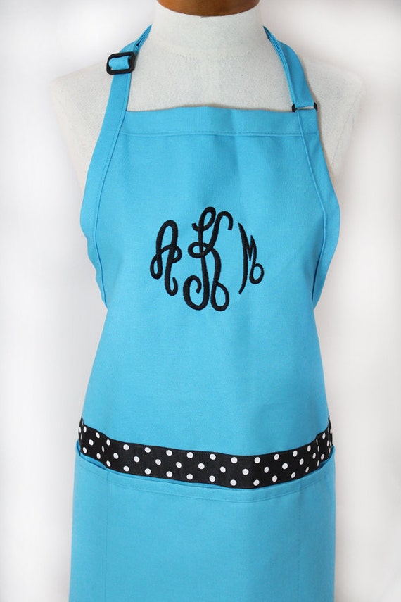 Monogrammed Gift Womens Turquoise Apron by shopmemento on Etsy