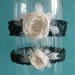 Dark Green and Ivory Feather Rose Wedding Garter Set J053 - bridal garter accessory
