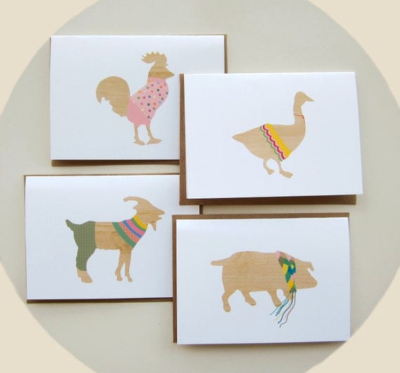 Animal Cards 5x7 Blank Note Cards Whimsical And