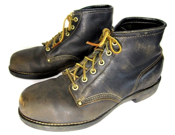 vintage 1960s 1970s black leather COMBAT boots work wear