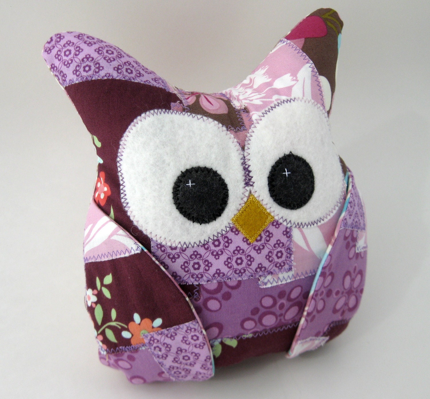 Plush Owl Pillow patched owl purple/lavender owl