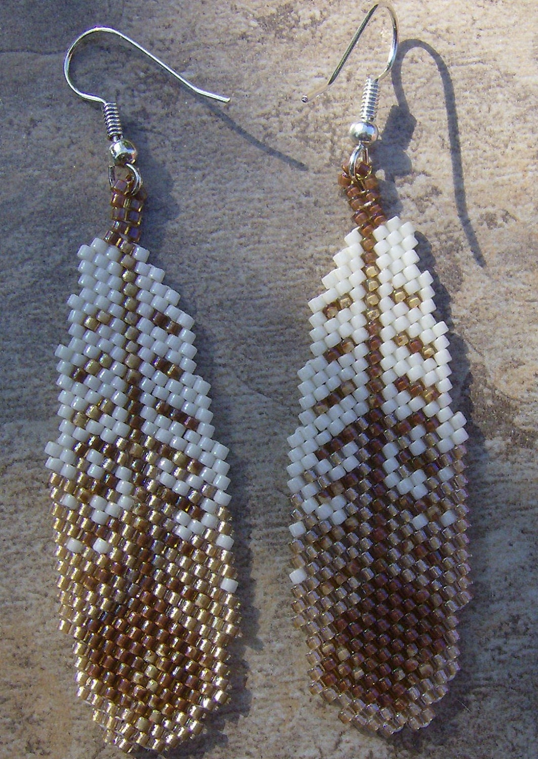 Falcon Feather Earrings Hand Made Seed Beaded