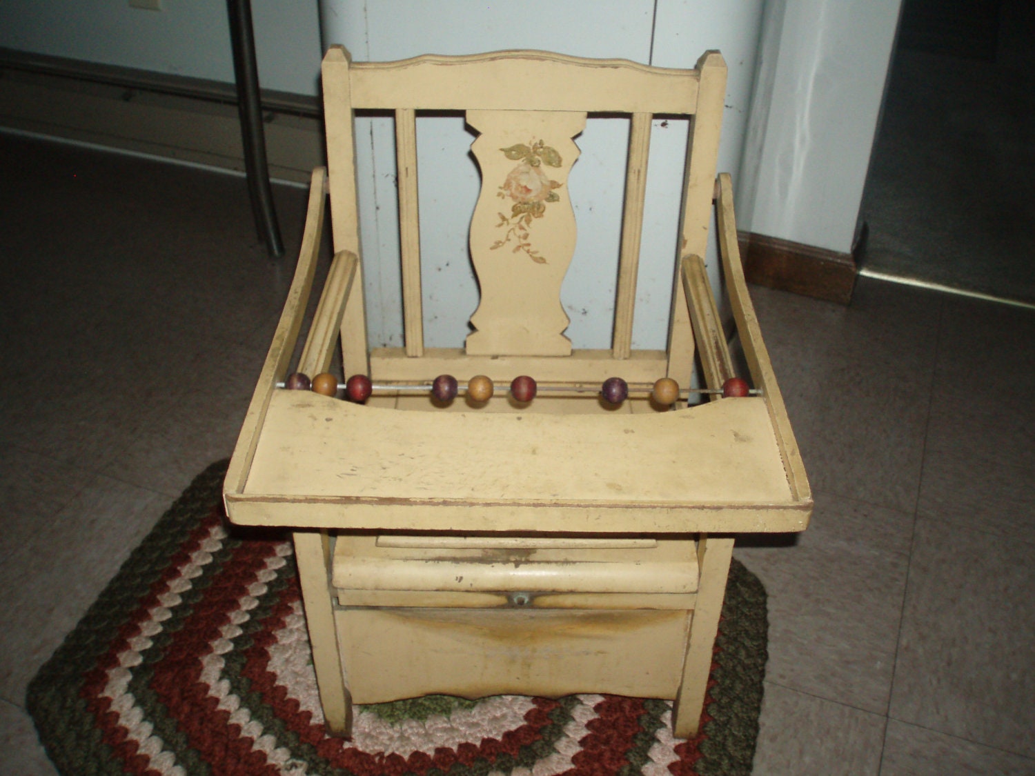 Primitive Antique Yellow Wood Childs Potty Chair High Chair